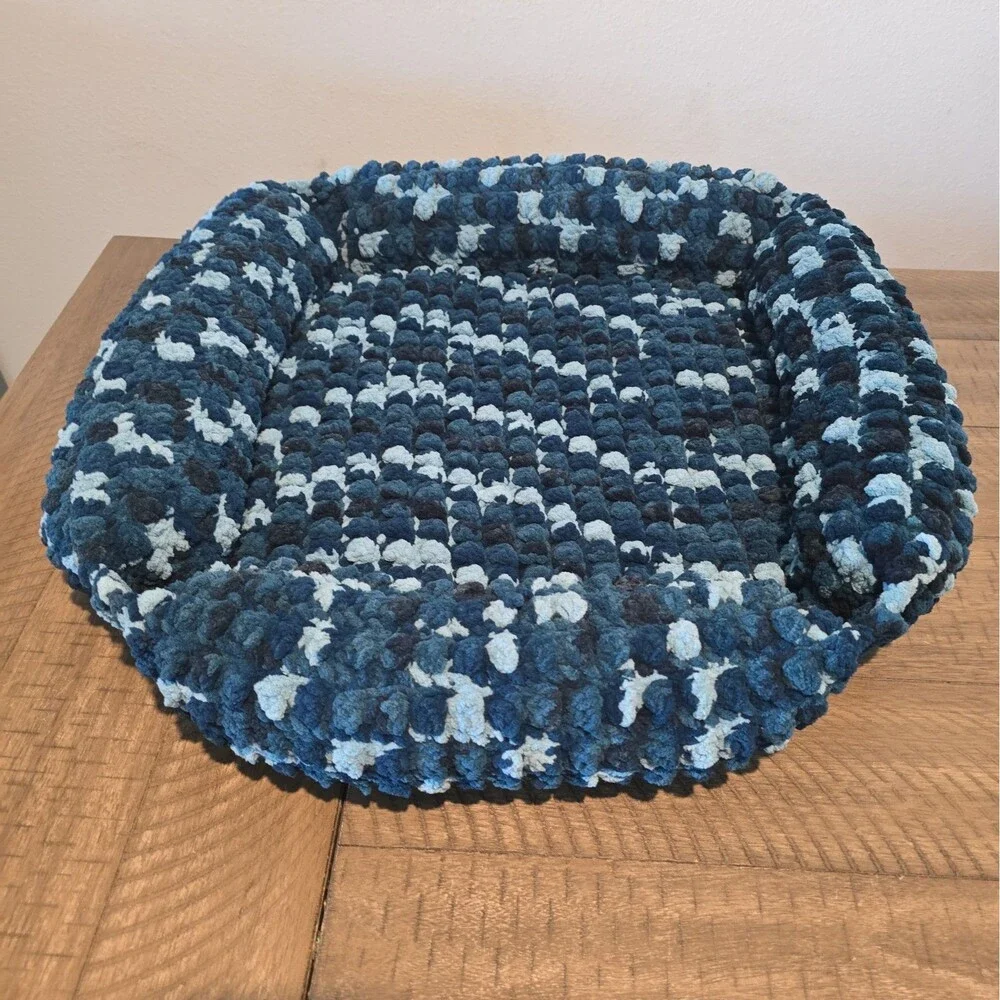 Handmade Crochet pet bed Blue Green Braided Square 18
